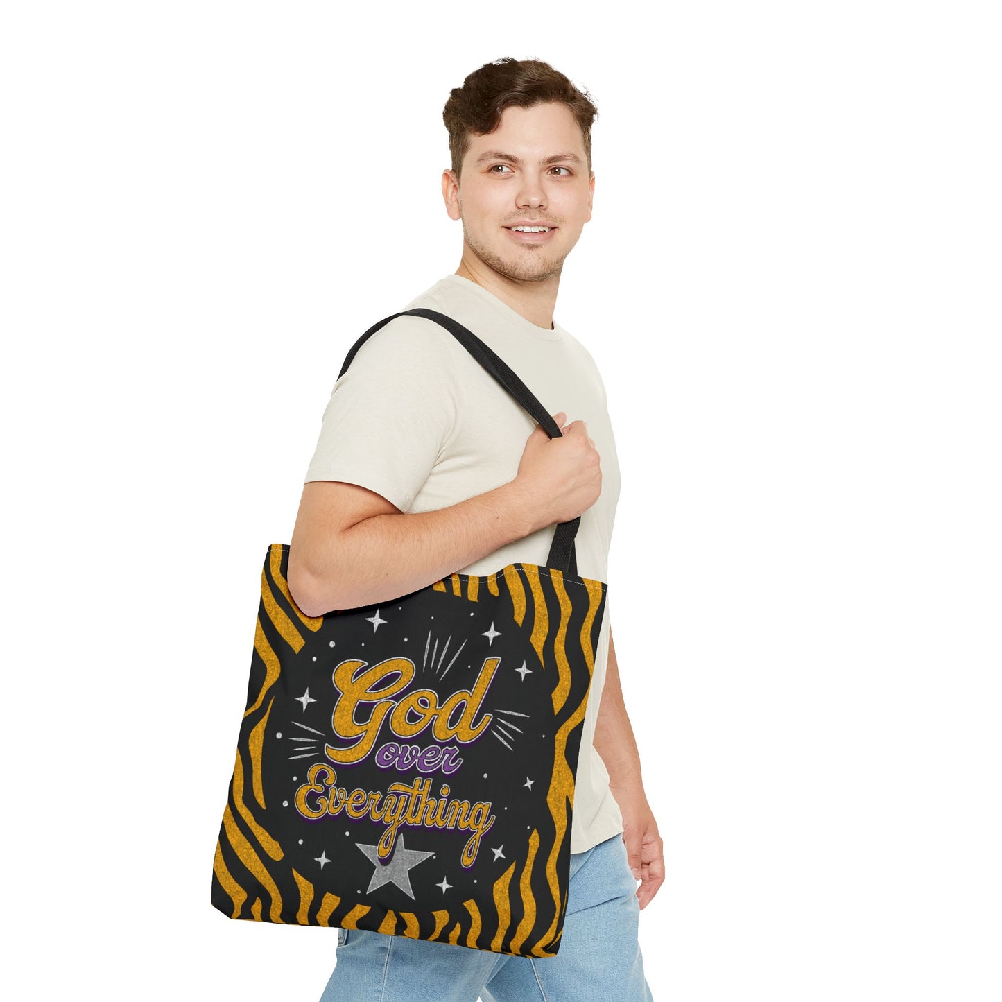 Leopard Print God Over Everything Tote Bag