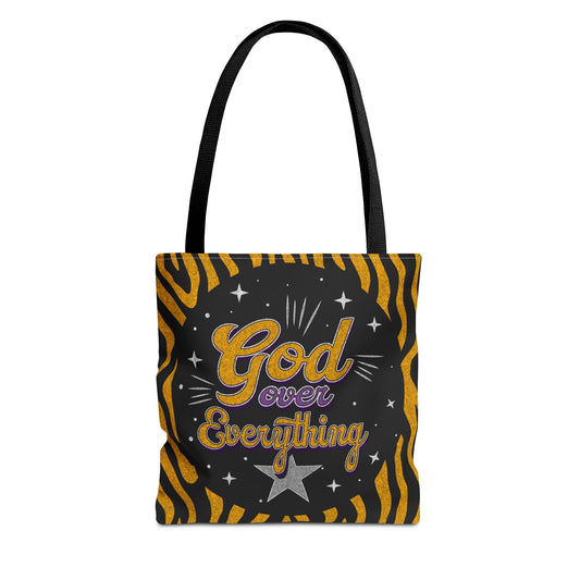 Leopard Print God Over Everything Tote Bag
