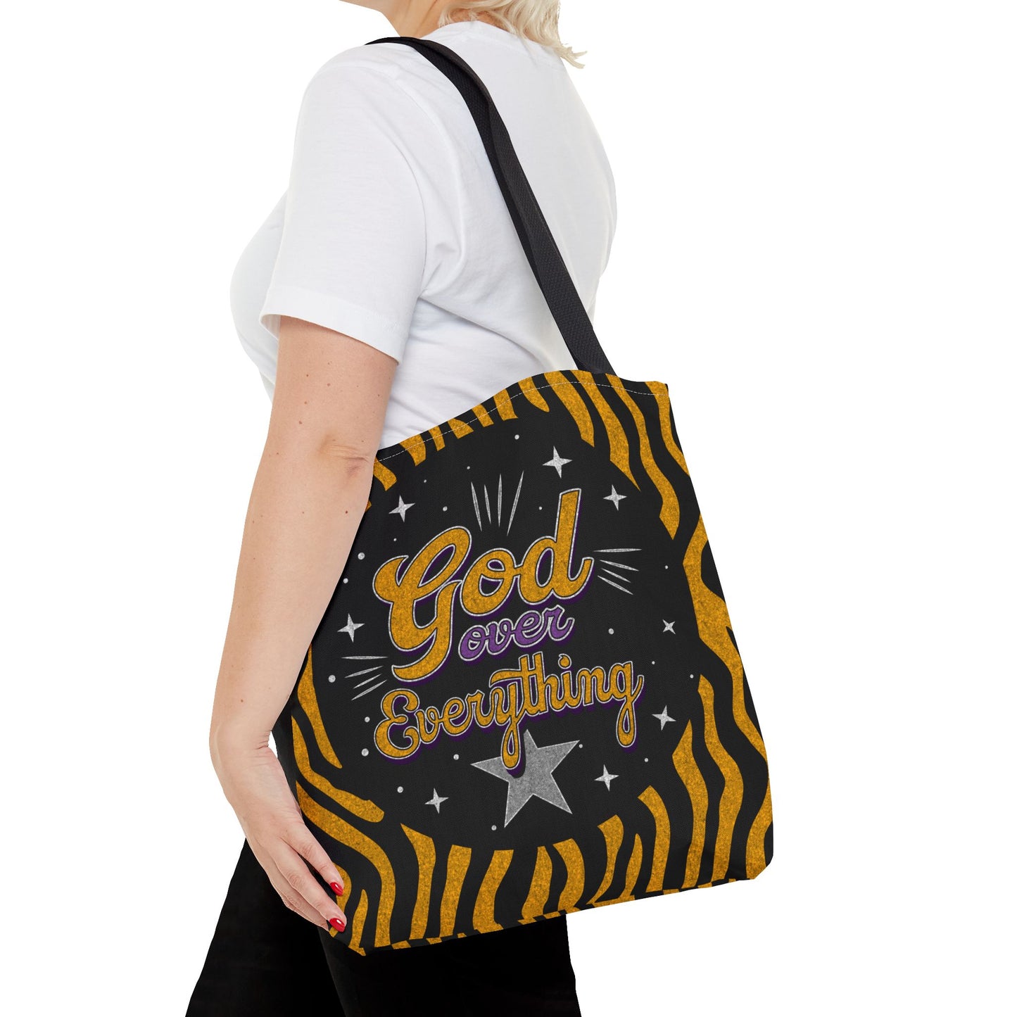 Leopard Print God Over Everything Tote Bag