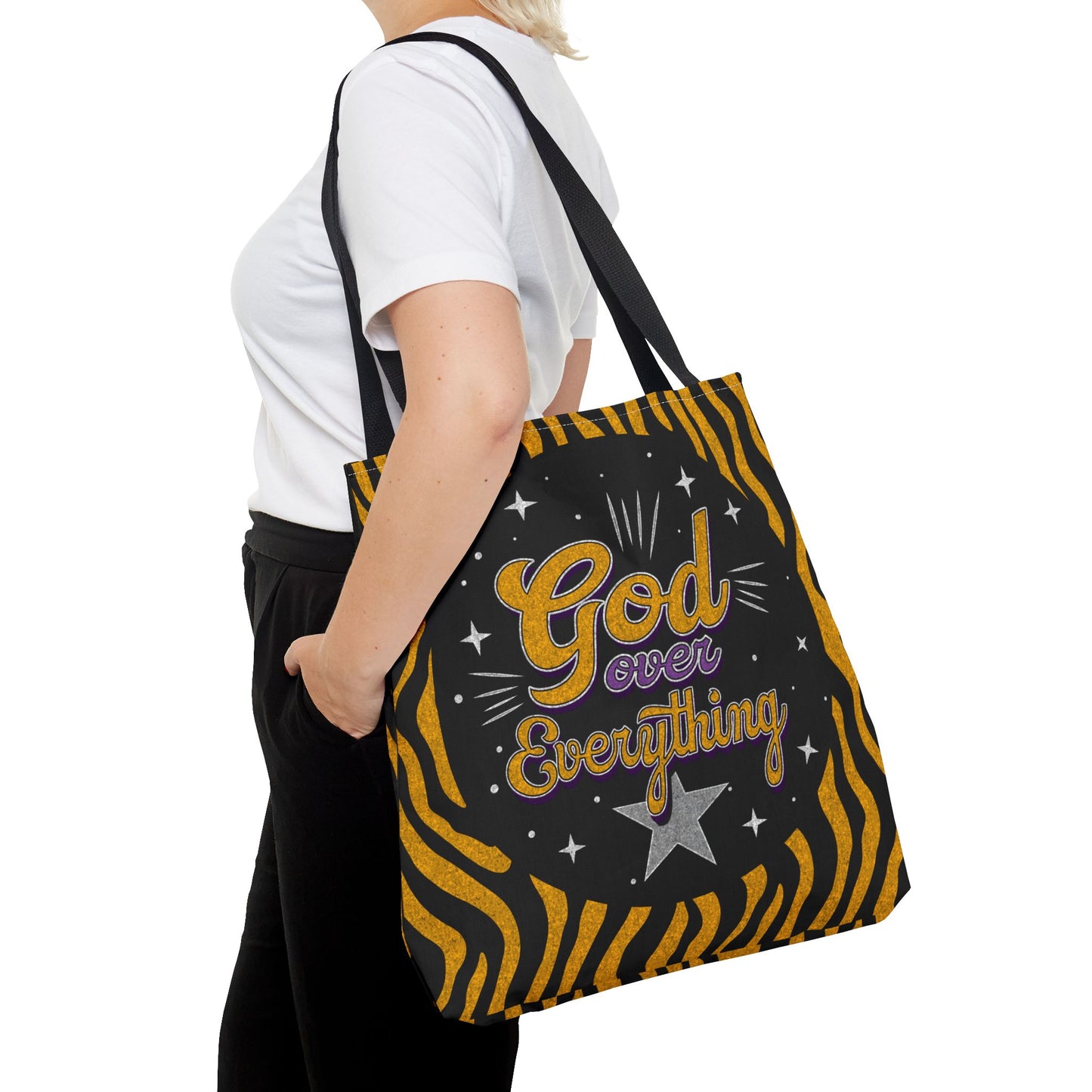 Leopard Print God Over Everything Tote Bag